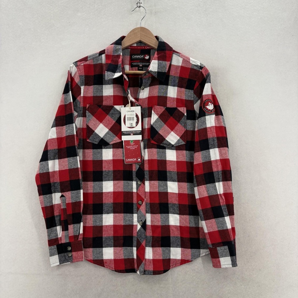 Canada Weathergear Shirt Mens Medium Red Plaid Long Sleeve Flannel Button Up NWT